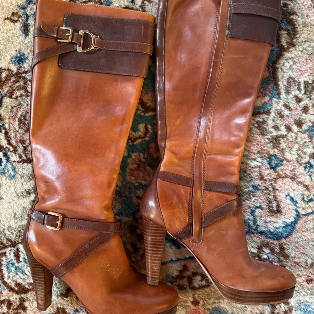 Equestrian style Brown Leather Knee-High Boots